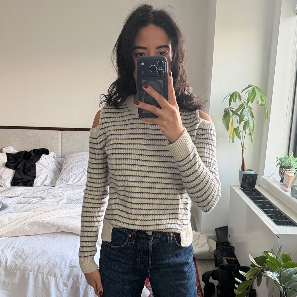 All Saints Off-the-Shoulder Striped Sweater - Black and White